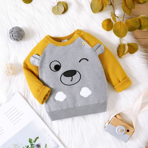 Baby Boy/Girl Bear Ears Detail Embroidered Raglan-sleeve Sweater