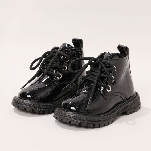 Toddler / Kid Croc Embossed Lace Up Front Black Boots