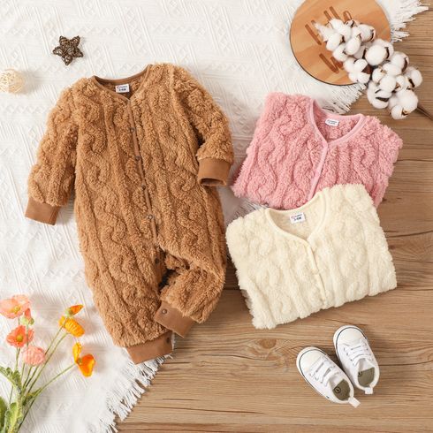 Baby Boy/Girl Thermal Fuzzy Long-sleeve Button Front Jumpsuit