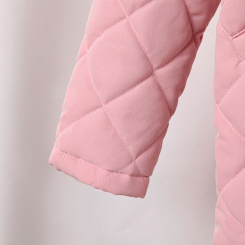 Kid Girl Solid Color Textured Button Design Coat Pink big image 2