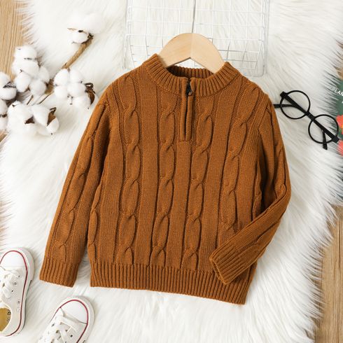 Toddler Boy Basic Textured Zipper Design Brown Sweater