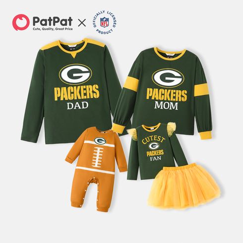 NFL Family Matching Colorblock Long-sleeve Letter Print Tops (Green Bay Packers)