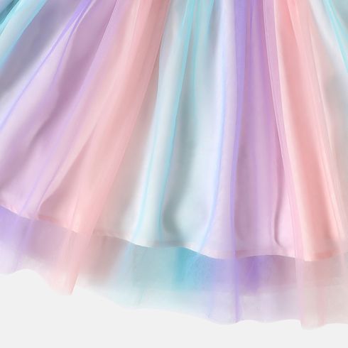 باربي طفل فتاة متدرجة اللون تصميم شبكة تصميم فستان طويل الأكمام القطن أومبير big image 6