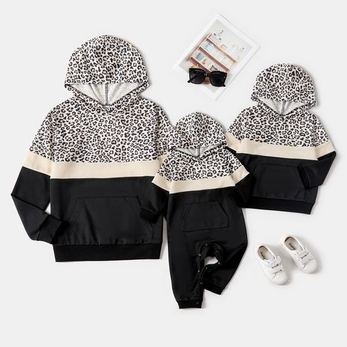 Mommy and Me Leopard Colorblock Long-sleeve Hoodies