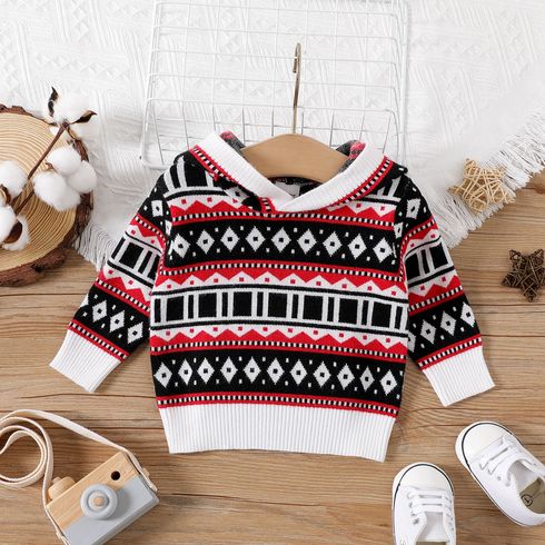 Christmas Baby Boy Allover Argyle Pattern Long-sleeve Knitted Hoodie