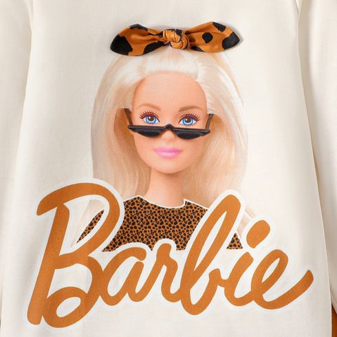 Barbie 2pcs Kid Girl Character Print Sweatshirt and Leopard Print Leggings Set Apricot big image 2