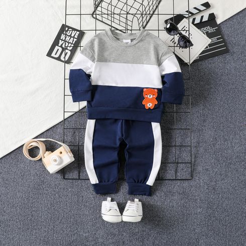 2pcs Baby Boy Long-sleeve Colorblock Sweatshirt and Sweatpants Set