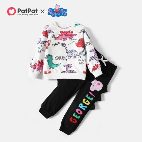 Peppa Pig 2pcs Toddler Boy Dinosaur Print Sweatshirt and Letter Print Pants Set