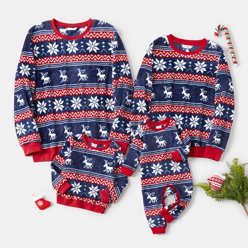 Christmas Family Matching Allover Snowflake & Deer Print Long-sleeve Thermal Flannel Tops