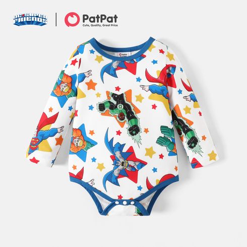 DC Super Friends Baby Boy Allover Print Long-sleeve Romper White big image 1