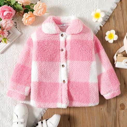 Kid Girl Lapel Collar Button Design Flannel Fleece Jacket