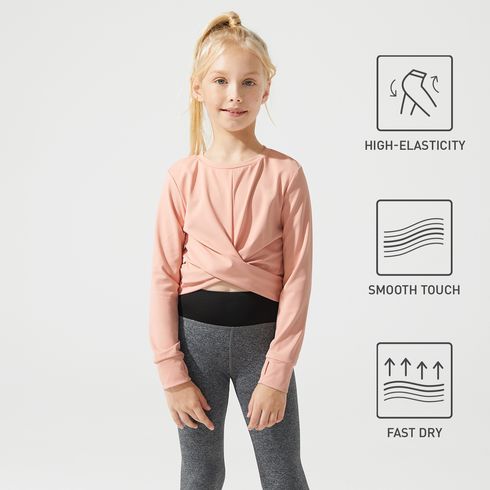 Activewear Kid Girl Solid Color Twist Front Long-sleeve Tee