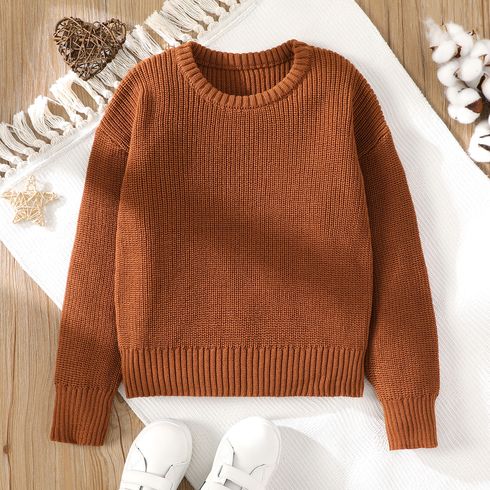 Kid Boy/Kid Girl Solid Color Basic Knit Sweater Coffee big image 1
