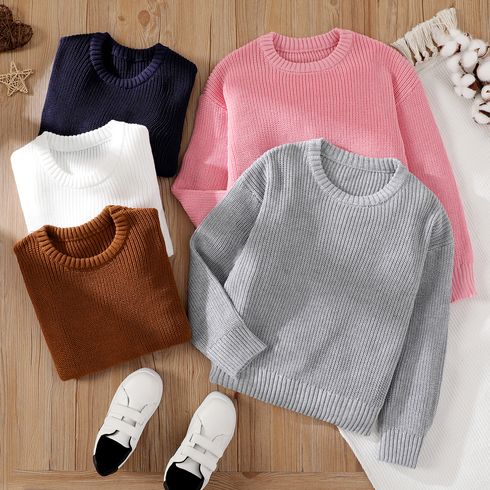 Kid Boy/Kid Girl Solid Color Basic Knit Sweater
