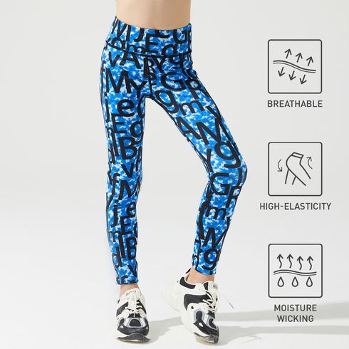 Activewear Kid Girl Letter Print High Waist Leggings