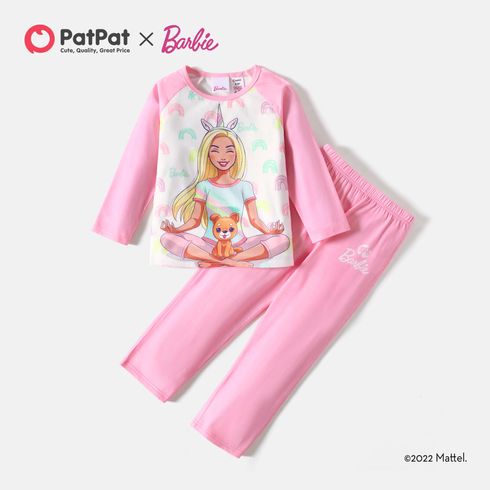Barbie 2pcs Toddler Girl Long Raglan Sleeve Tee and Pink Pants Set