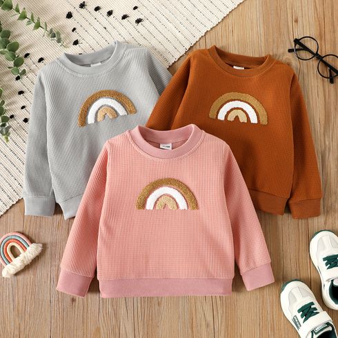 Toddler Girl/Boy Rainbow Embroidered Waffle Sweatshirt