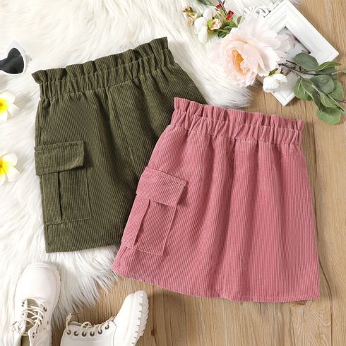 Kid Girl Pocket Design Solid Color Paperbag Skirt
