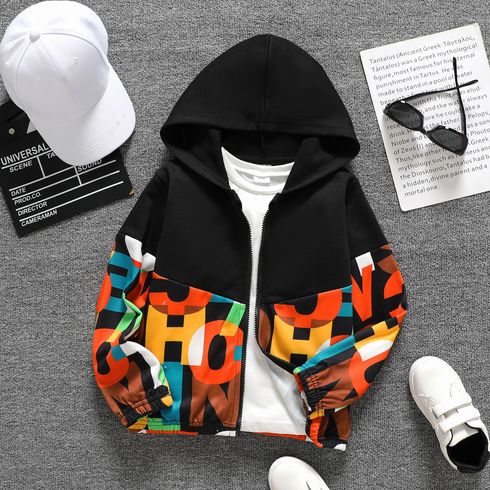 Kid Boy Letter Print Colorblock Hooded Jacket