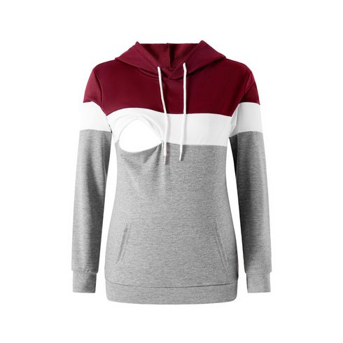 Nursing Colorblock Kangaroo Pocket Drawstring Hoodie