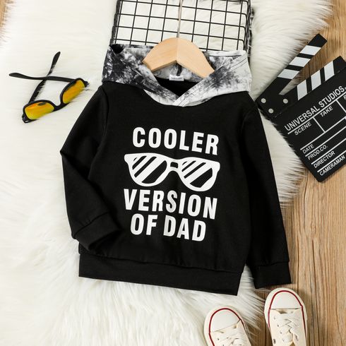 Toddler Boy Letter Print Splice Black Hoodie Sweatshirt