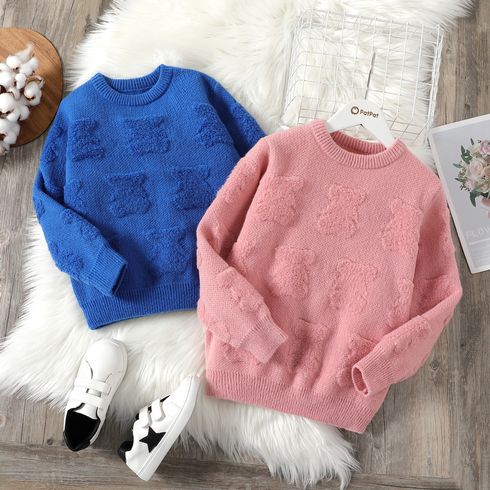 Kid Boy/Kid Girl Bear Textured Solid Color Sweater