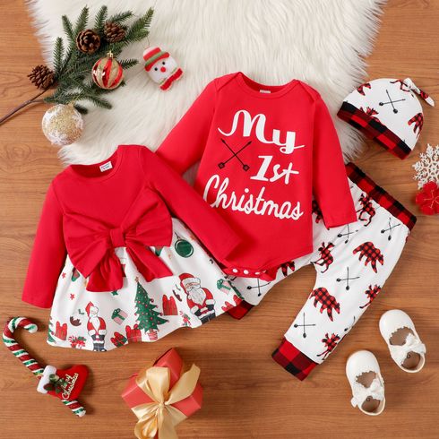 Christmas Baby Boy/Girl 100% Cotton Long-sleeve Graphic Print Dress/Set