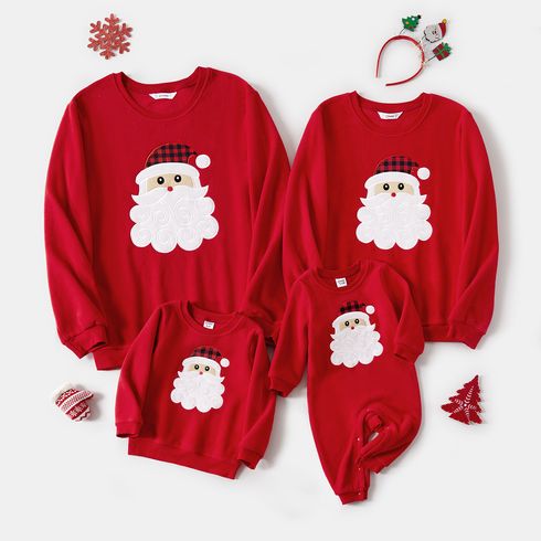 Christmas Santa Claus Embroidered Thickened Polar Fleece Long-sleeve Family Matching Sweatshirts