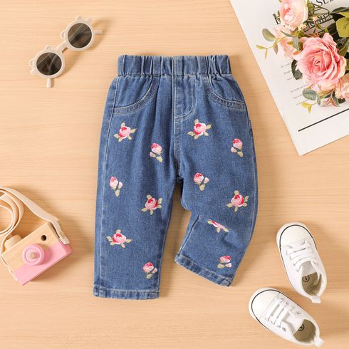 Baby Girl Allover Rose Floral Print Straight-fit Jeans