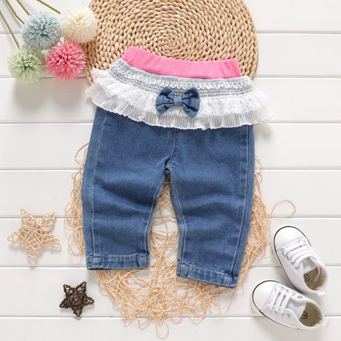 Baby Girl Bow Front Lace Spliced Jeans