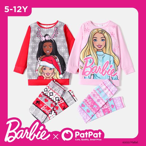 Barbie 2pcs Kid Girl Christmas Snowflake Print Sweatshirt and Elasticized Pants Set