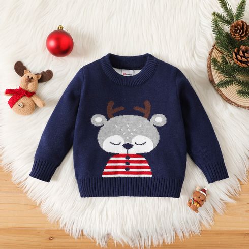 Christmas Baby Boy/Girl Deer Graphic Blue Knitted Pullover Sweater