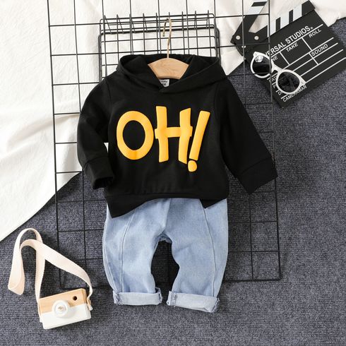 2pcs Baby Boy/Girl Letter Embroidered Long-sleeve Hoodie and Jeans Set