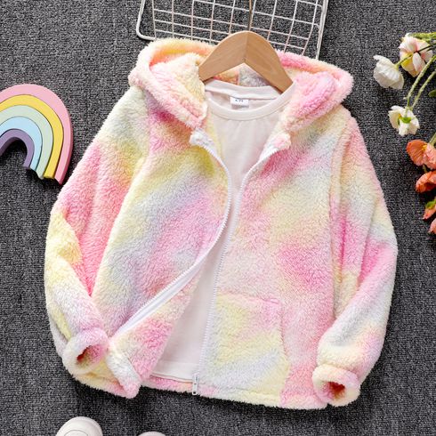 Kid Girl Tie Dyed Fuzzy Fleece Hooded Jacket