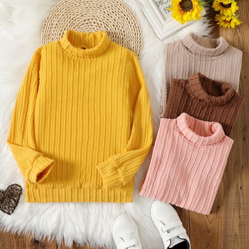 Kid Girl Solid Color Turtleneck Textured Knit Sweater