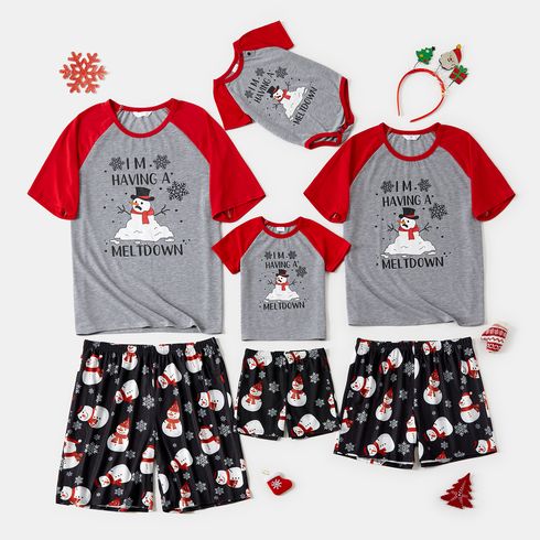 Christmas Family Matching Short-sleeve Snowman & Letter Print Pajamas Sets (Flame Resistant)