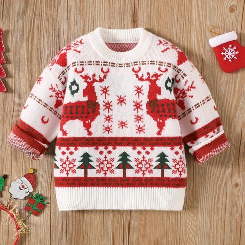 Toddler Boy/Girl Playful Christmas Deer Graphic Knit Sweater