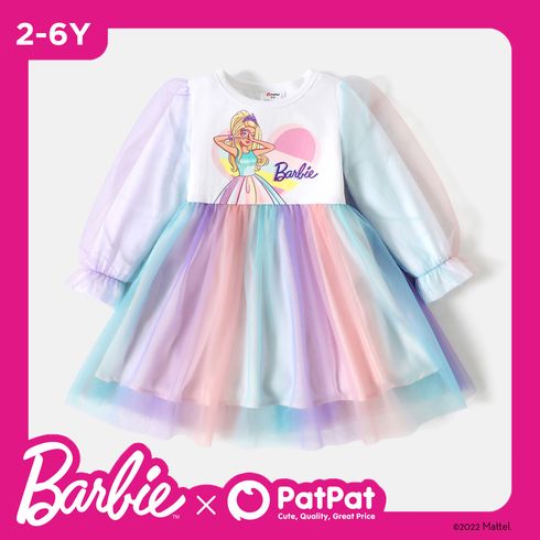 Barbie Toddler Girl Gradient Color Mesh Design Long-sleeve Cotton Dress
