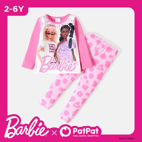 Barbie 2pcs Toddler Girl Character Print Long-sleeve Tee and Allover Print Leggings Set