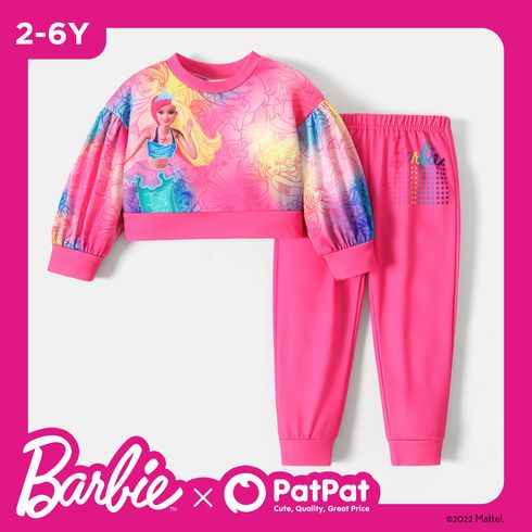Barbie 2pcs Toddler Girl Allover Print Pink Pullover Sweatshirt and Pink Pants Set