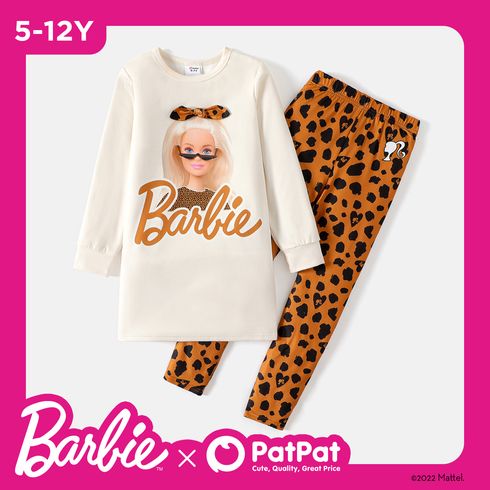 Barbie 2pcs Kid Girl Character Print Sweatshirt and Leopard Print Leggings Set