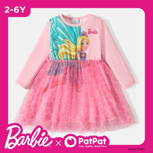 Barbie Toddler Girl Mesh Splice Long-sleeve Dress