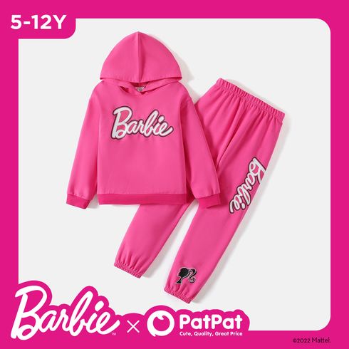 Barbie 2pcs Kid Girl Letter Print Pink Cotton Hoodie Sweatshirt and Elasticized Pants Set