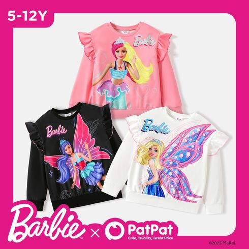 Barbie Kid Girl Character Print Ruffled Pullover Sweatshirt