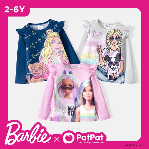 Barbie Toddler Girl Character Print Ruffled Long-sleeve Tee