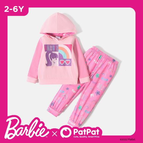 Barbie 2pcs Toddler Girl Rainbow Print Pink Cotton Hoodie Sweatshirt and Pants Set