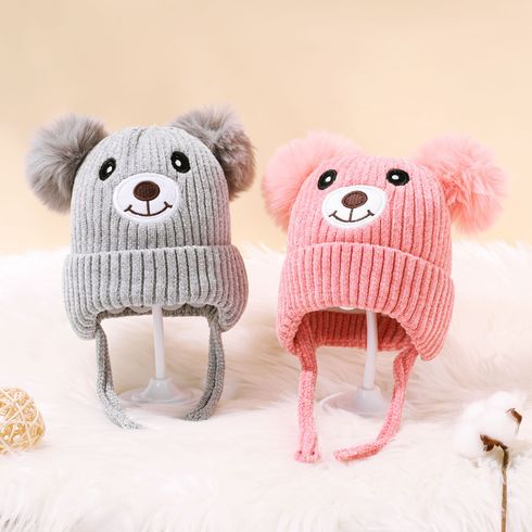 Baby Cute Bear Shape Lace Up Knitted Hat