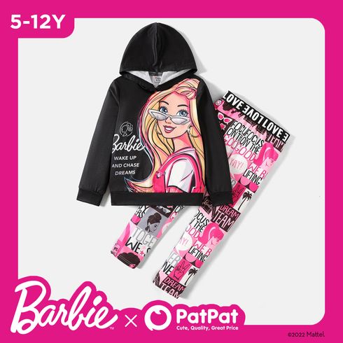 Barbie 2pcs Kid Girl Letter Characters Print Hoodie Sweatshirt and Leggings Set