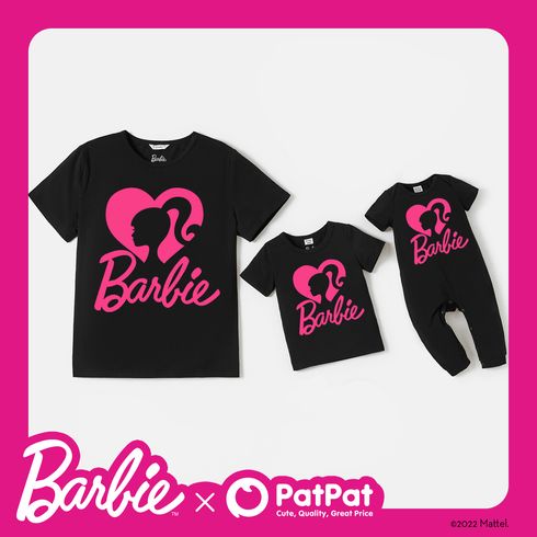 Barbie Mommy and Me Cotton Short-sleeve Heart & Letter Print Black Tee