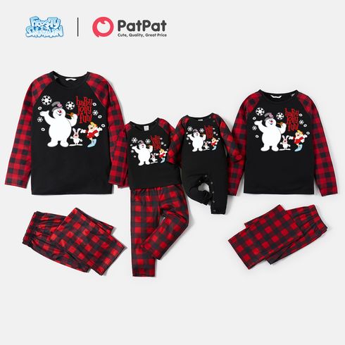 Frosty The Snowman Family Matching 100% Cotton Raglan-sleeve Graphic Plaid Pajamas Sets (Flame Resistant)